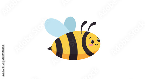 Adorable vector illustration of a cheerful bumblebee featuring vibrant colors, striped body, and smiling face. Ideal for children's designs, educational materials, or nature-themed graphics.

