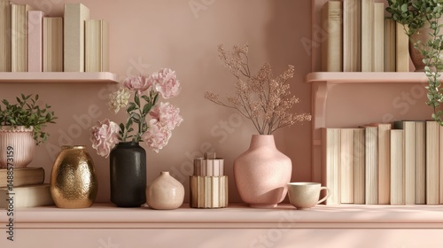 Elegant Zoom Virtual Backgrounds Featuring Pink Shelves And Decor