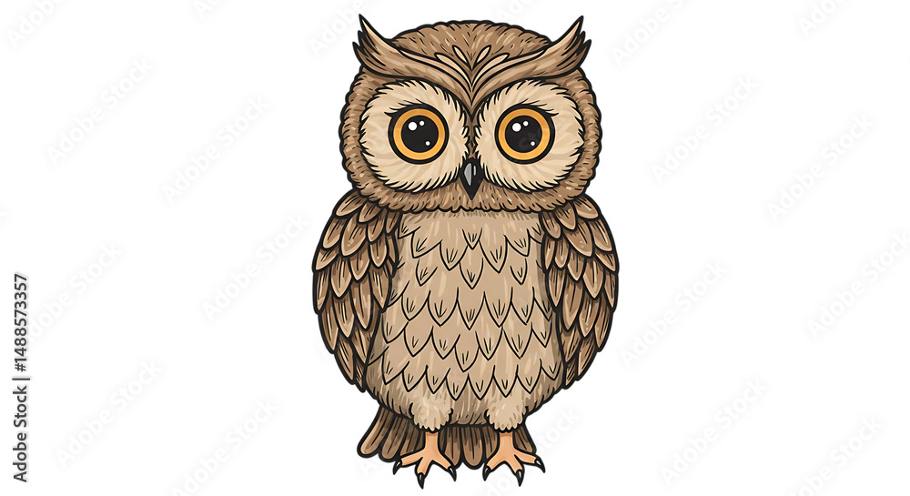 Obraz premium Decorative folk-style owl illustration in vector format, textured look variation 2