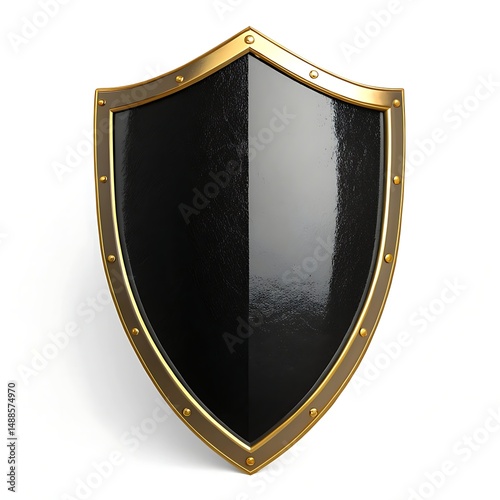 A Striking 3D Render of a Black Shield with Golden Accents