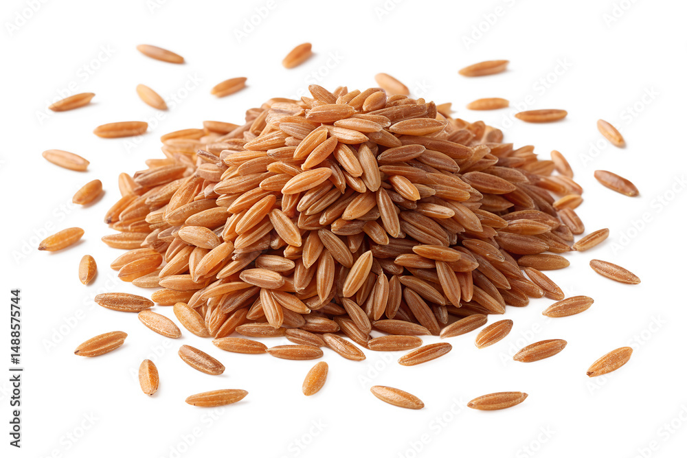 Obraz premium Discovering the rich texture and earthy tones of brown rice grains piled together, showcasing a natural ingredient perfect for healthy meals and culinary creativity Generative AI