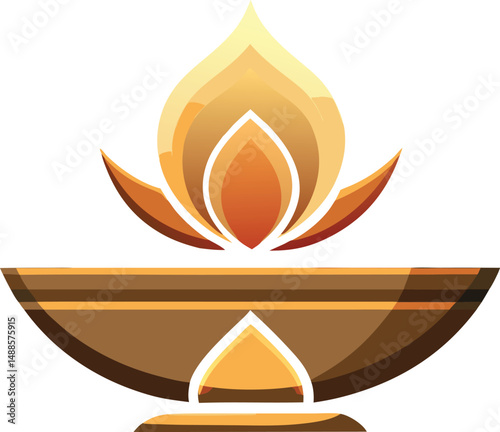 Elegant illustration of a traditional oil lamp with a vibrant flame.