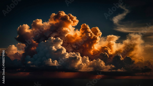 Fiery Sunset Light Illuminates Storm Clouds in Atmosphere
 photo
