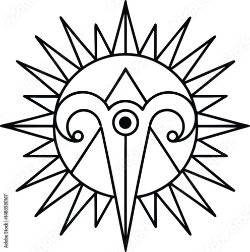 A captivating, black and white graphic showcasing a stylized representation of the zodiac sign Aries.
