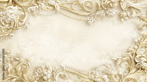 A luxurious 3D ornamental frame with refined golden carvings and blank card center. Ideal for premium wedding invitations, royal floral greeting cards, or upscale design templates.

