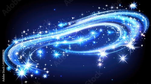 Abstract digital design featuring glowing light streaks and stars.