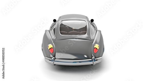 retro car 3d illustration. Render of grey Vintage Elegance Classic Car with Chrome Details