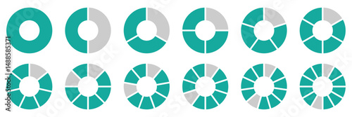 Pie chart set. Colorful diagram. Circle icons for infographic, UI, web design, business presentation. Infographic wheel segment or section parts. pie portion or pizza slice. Circle division of pie. 