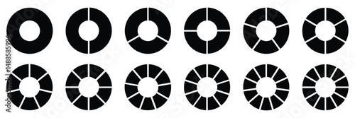Pie chart color icons. Circle pie chart diagram. Circle section graph. segment infographic. Wheel round diagram part symbol. Wheel division into fractions, sectors.  Wheel round segment infographic. 