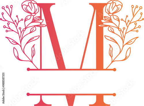 Gradient letter M floral logo design