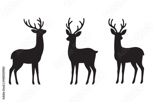 Deer silhouette vector illustration shows a wild stag, a mammal with antlers, in a nature-inspired design
