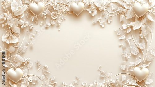 A vector frame with intricately intertwined 3D heart carvings. Ideal for luxury minimalist wedding, Valentine, or premium invitation card designs with a royal, elegant style.


