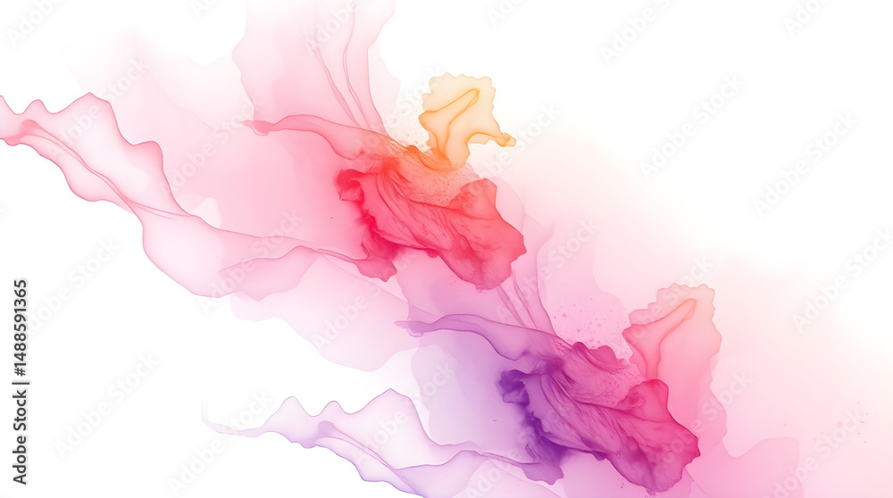 Obraz premium Watercolor Dreamscape Bloom - An enchanting abstract image featuring delicate, translucent plumes of pink, purple, and hints of warm orange watercolor.
