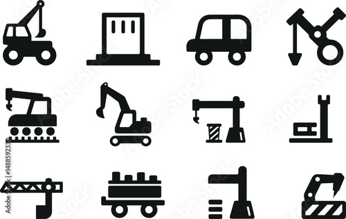 Set of silhouettes of construction machinery.