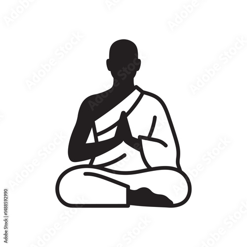 Meditating Monk Silhouette Vector Clipart – Black Color Design on White Background