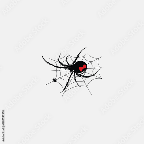 A scary black widow spider, an arachnid of horror, is isolated on its creepy web, a vector illustration of nature's dangerous predator