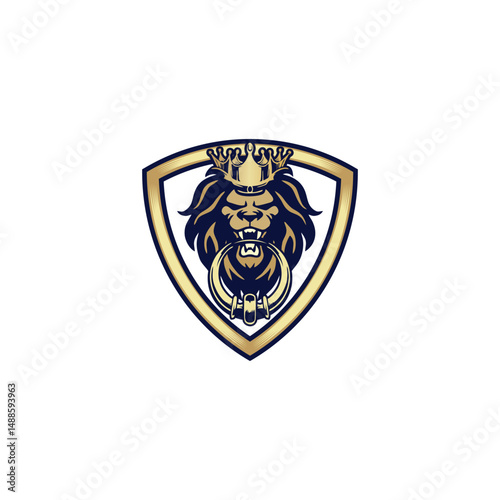 Coat of arms with shield is a heraldic emblem featuring a medieval design for protection and security, often in gold, as a vector illustration or insignia