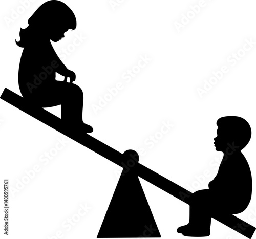 Children on Seesaw Vector - Playground Memories Art"
