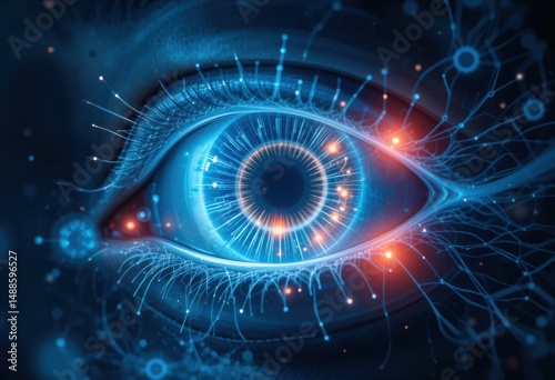 Dynamic Eye Visualization, Human Anatomy, Digital Art, Futuristic Environment, Sci-Fi Concept
