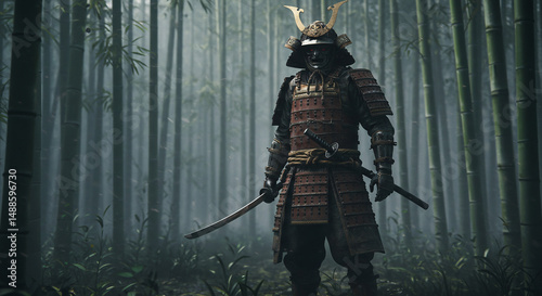 Samurai Warrior in Bamboo Forest