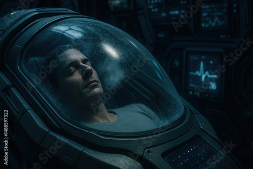a man in a cryogenic capsule Generative AI	
