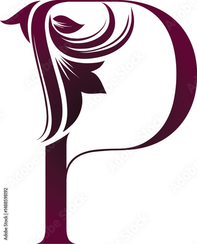 Serif letter P with burgundy floral design