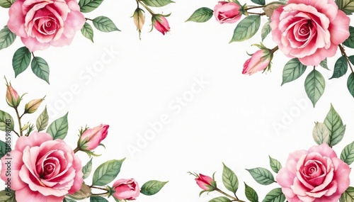 Delicate watercolor roses & leaves, repeating pattern, pink, repeat, watercolor pattern