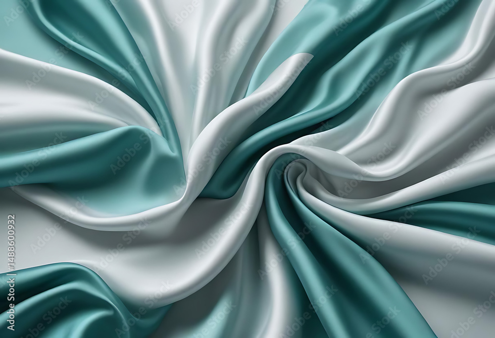 Fototapeta premium Teal and Silver Flowing Silk Fabric