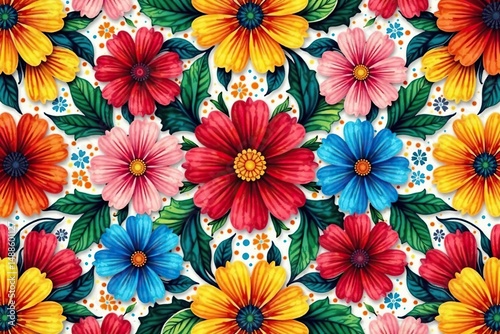 Bold floral motif arranged in a repeating square grid , illustration, minimal, pattern