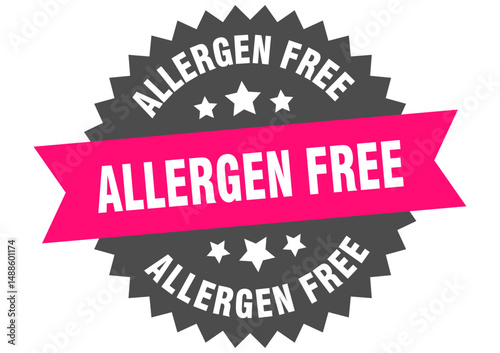 allergen free. allergen free round pink label isolated on transparent background