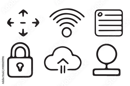 Simple Line Icons for Wireless Network, Security, and Cloud Computing
