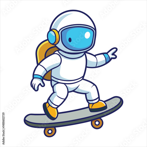 Astronaut Playing Skateboard With Star Cartoon 