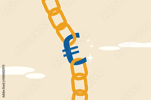 Europe investment risk, Euro currency exchange or EU economic and banking concept, Euro currency symbol hold chain together with pressure and stressed.