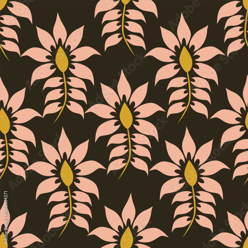 Botanical trendy seamless pattern. Flower and leaves abstract shape doodle art design for print, wallpaper, clipart, wall art for home decoration