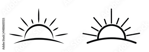 Sunset icon, sunrise icon. Sun, rise symbol. Morning icon. sunset icon, sunset line art - simple line art of sunset, perfect for sunset logos and icons