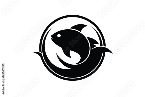 Sleek Black Fish Silhouette Swimming Stylized