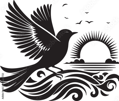 Beautiful Bird high quality black and white vector