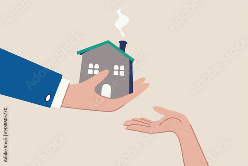 Inherit house or real estate from parents, financial advisor on legacy planning, passing an inheritance to children concept, father giving house, wealth or property to his children small hand.