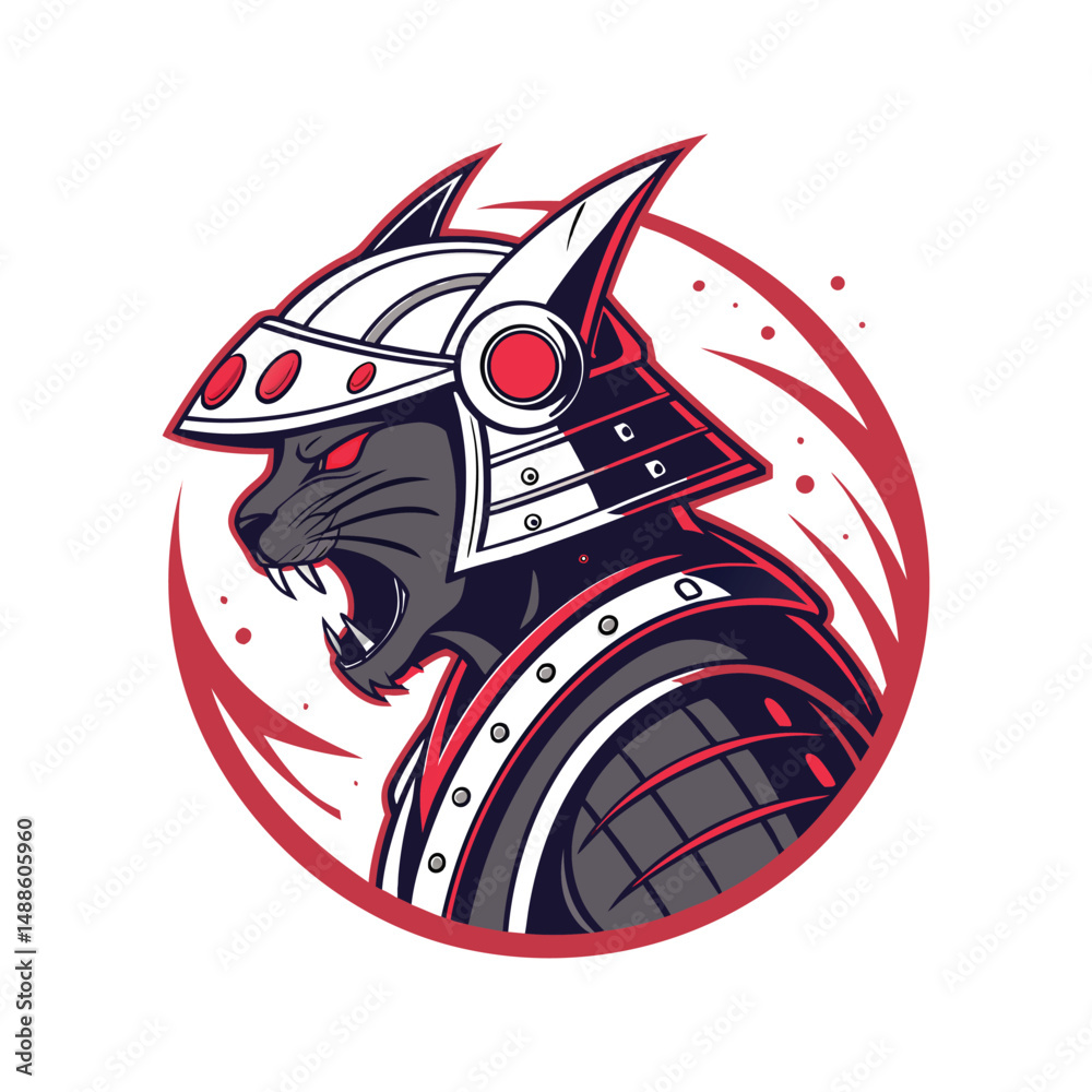 Fototapeta premium Fierce Samurai Dog Mascot Logo in Red and White Armor