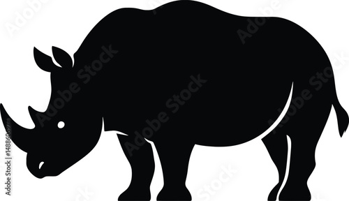 Simple rhino silhouette design, Minimal black rhino illustration