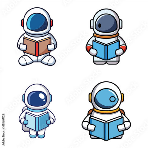 Astronaut Reading Book Cartoon