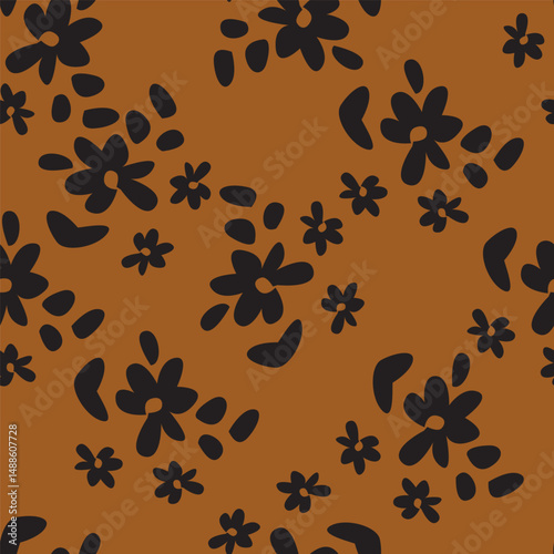 Botanical trendy seamless pattern. Flower and leaves abstract shape doodle art design for print, wallpaper, clipart, wall art for home decoration
