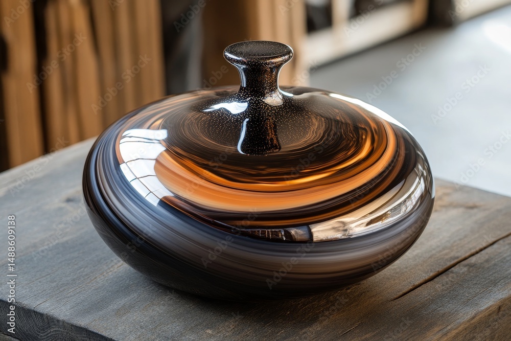 Obraz premium Modern decorative vase with swirling metallic finish.