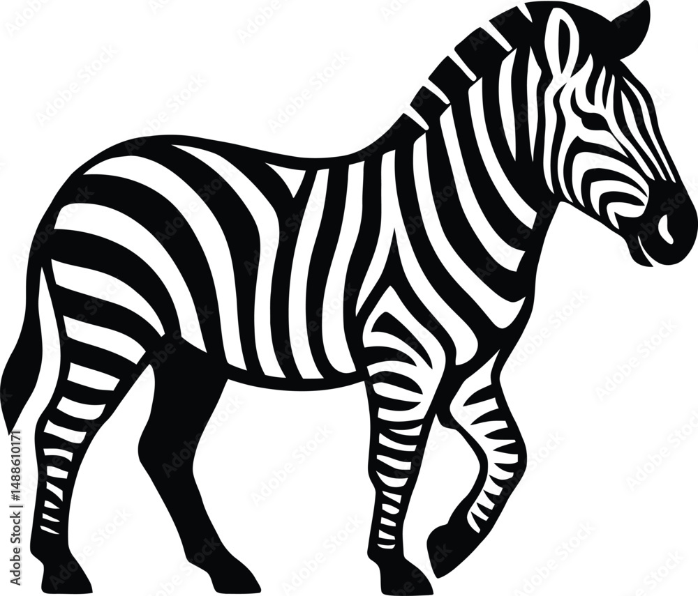 Obraz premium Zebra silhouette in black and white, Minimal zebra animal vector