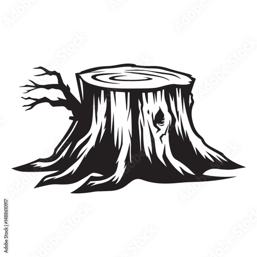 Tree stump silhouette vector, stump line art vector illustration