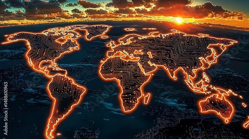 A fusion of technology and geography depicted in a vibrant artwork.