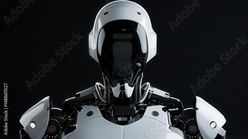 robot frontal view isolated on black background  Generative AI