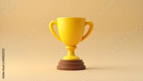 3d realistic golden trophy cup. Cartoon illustration icon on isolated background. photo