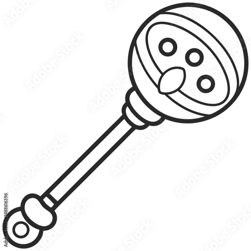Antique Baby Rattle with Intricate Design Icon for Outline Coloring Book Page