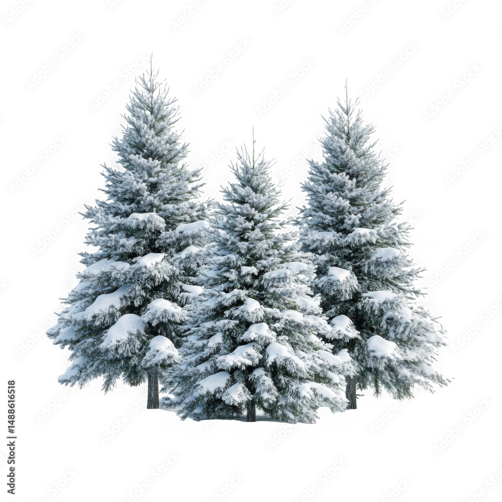 Obraz premium Snowy winter pine trees evergreen forest christmas holiday season scenery landscape isolated png image isolated on transparent background